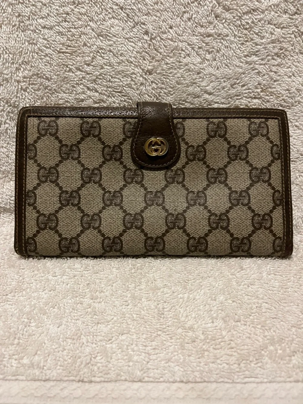 Gucci Beige & Brown GG Canvas Continental Wallet with Gold Logo - Picture 1 of 7